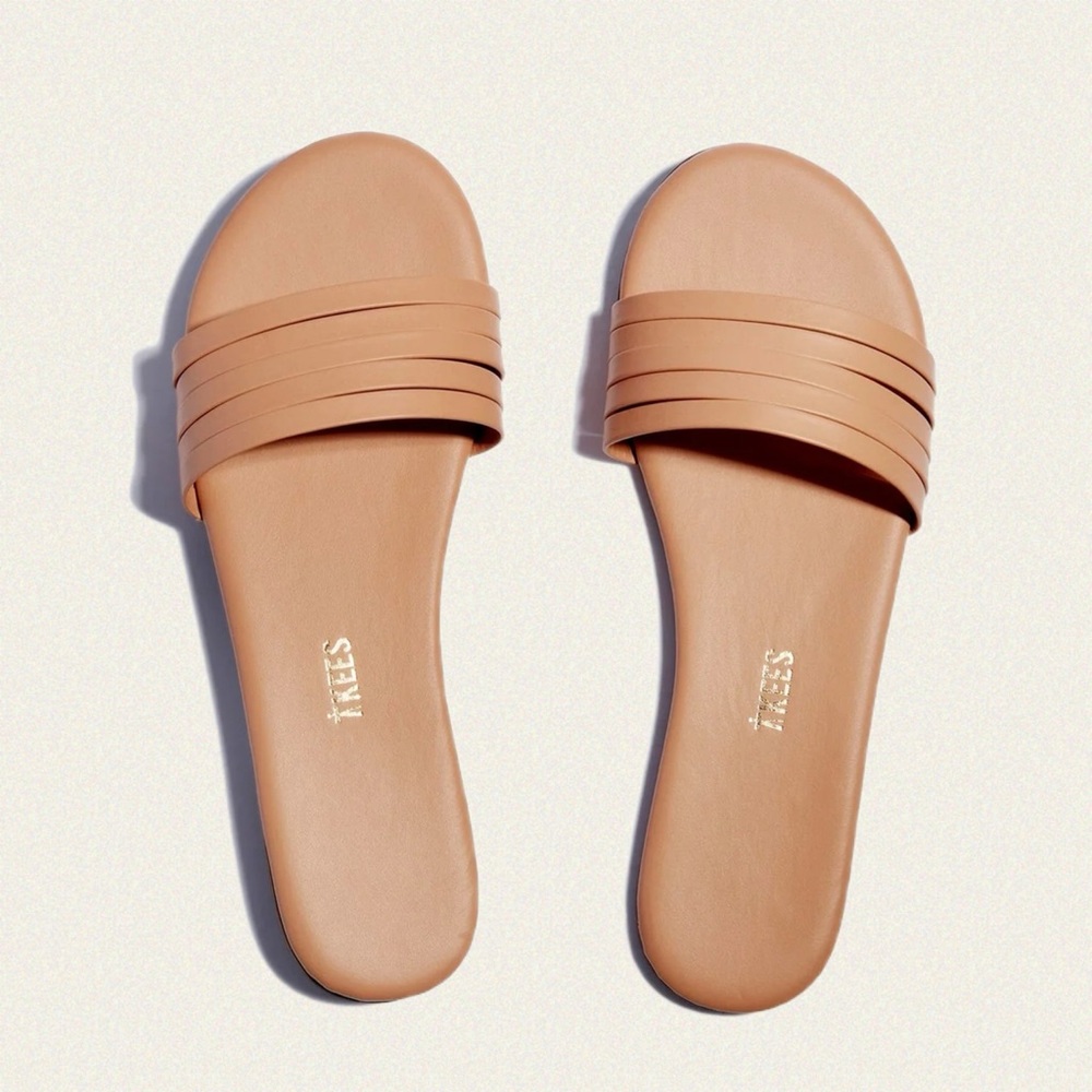TKEES Tan Slide Sandals with Multi-Strap Band